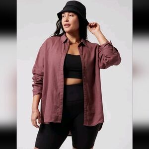 ATHLETA TAWNY ROSE PLAYA LINEN SHIRT BLOUSE Button Down SIZE L LARGE